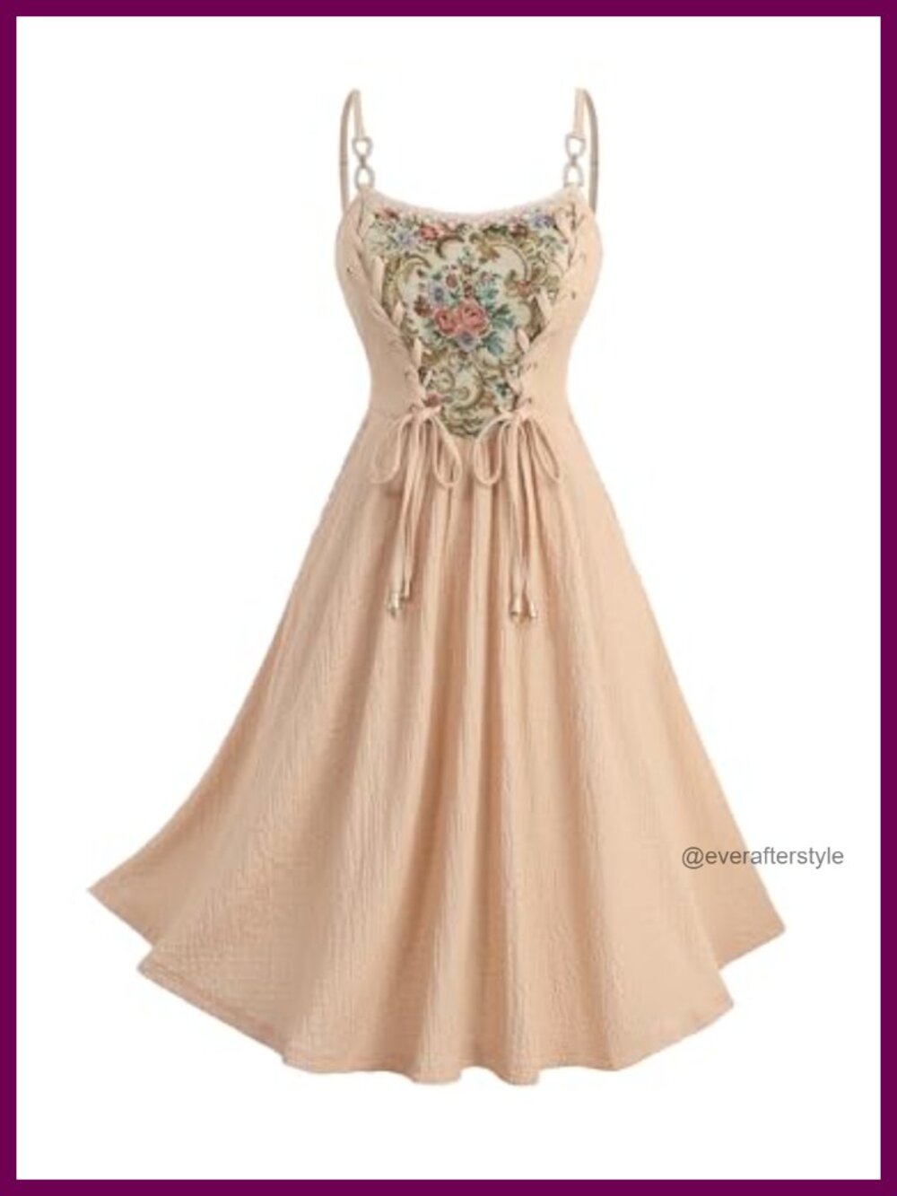 Plus Size Renaissance Floral Fairy Sundress Lace-Up Cami Midi Dress